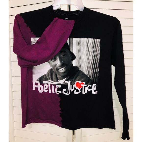 VINTAGE Poetic Justice Tupac Crop Top Long Sleeve Women's Shirt SZ M - Picture 3 of 5